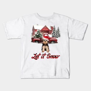 Yorkshire Terrier Let It Snow Tree Farm Red Truck Christmas Kids T-Shirt